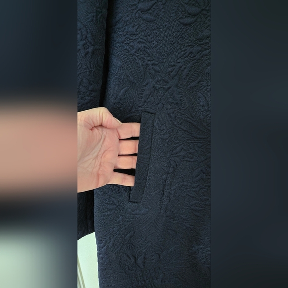 Chico's Navy open jacket jacquard 33" length dress up or down (Ch2) sz 12 - Picture 4 of 10